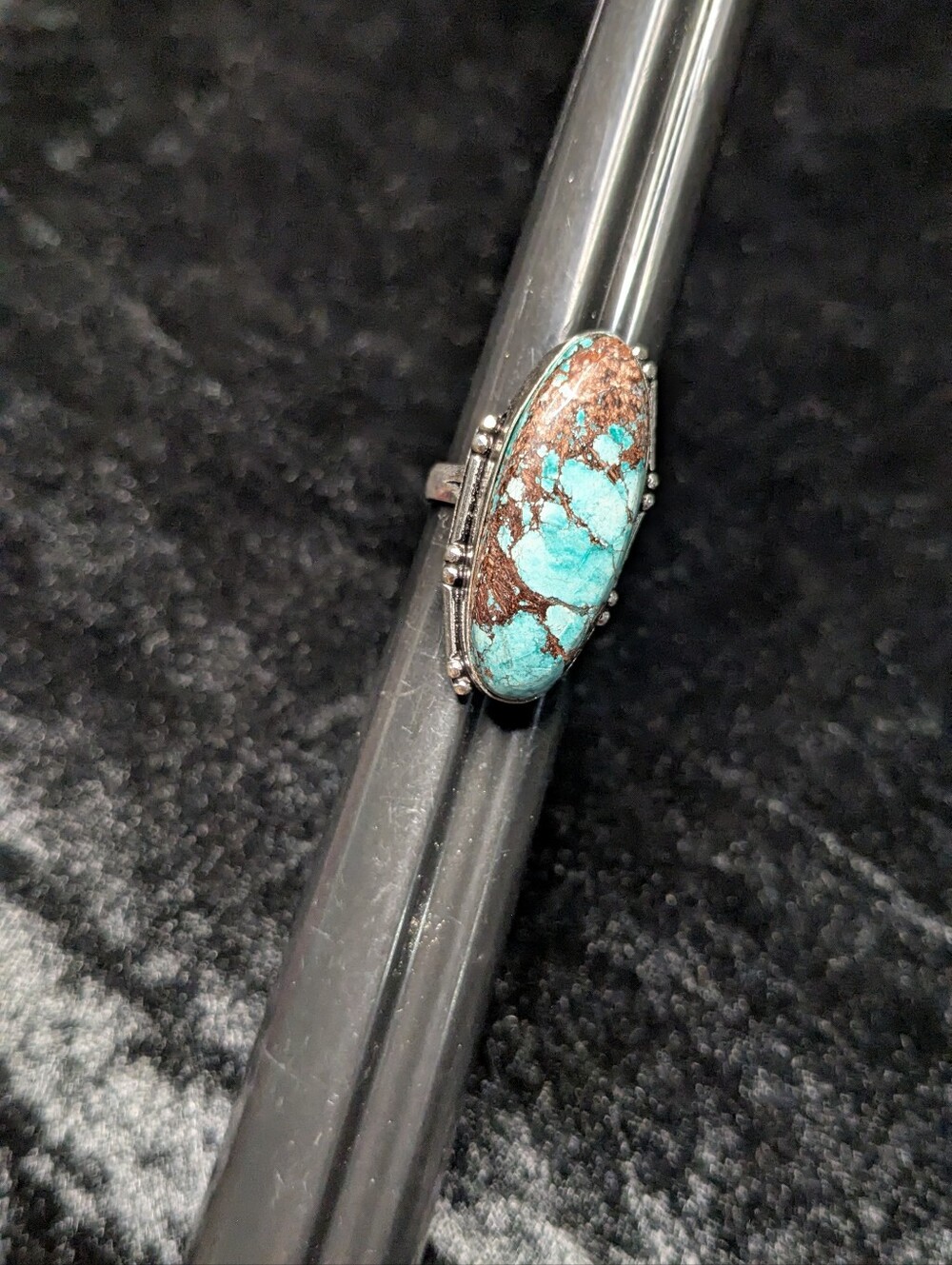 Handcrafted Oblong New Lander Turquoise Ring  (6.5) - Picture 7 of 11